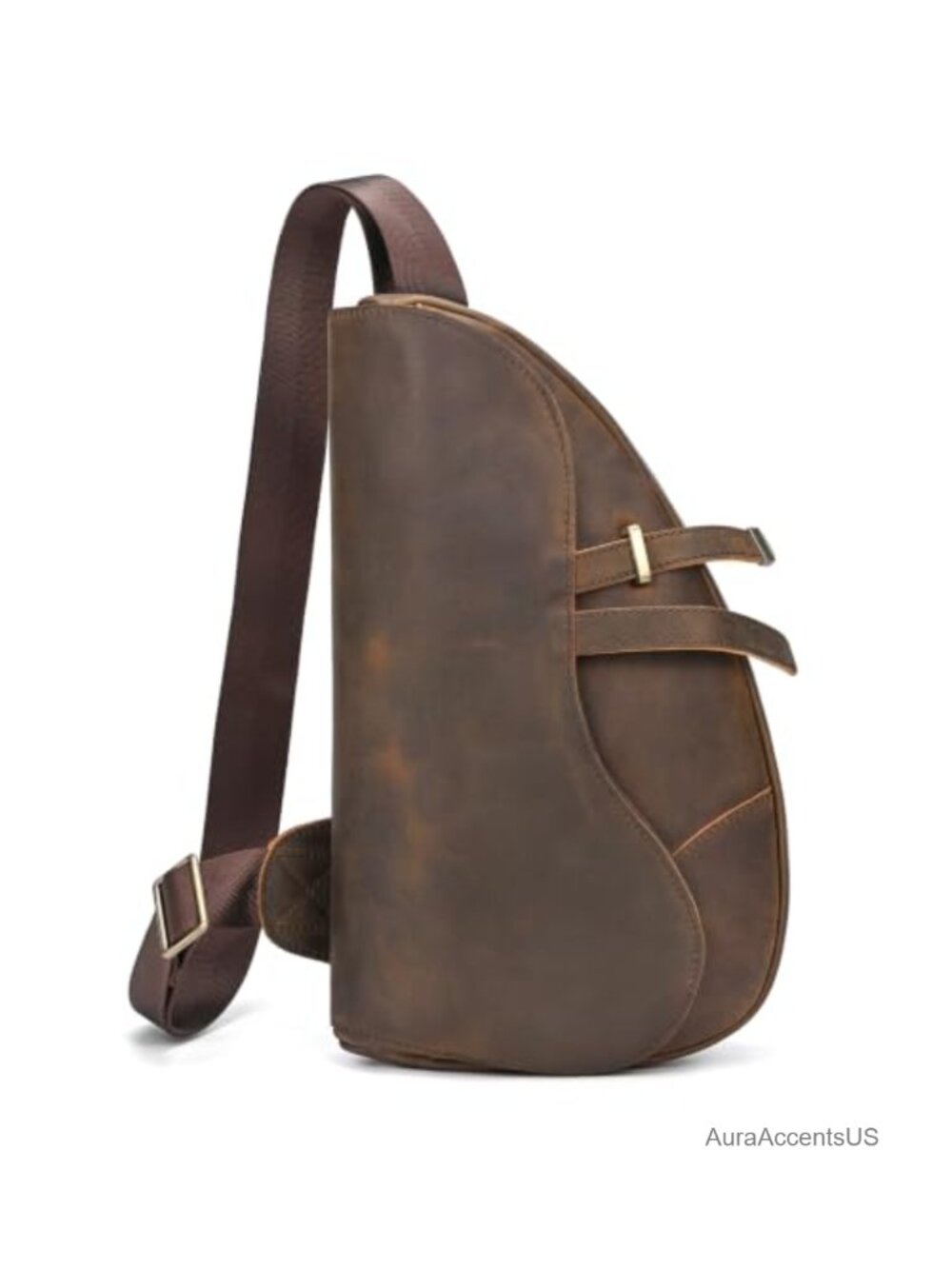 Full Grain Cowhide Leather Men's Sling Crossbody Bag Vintage Travel